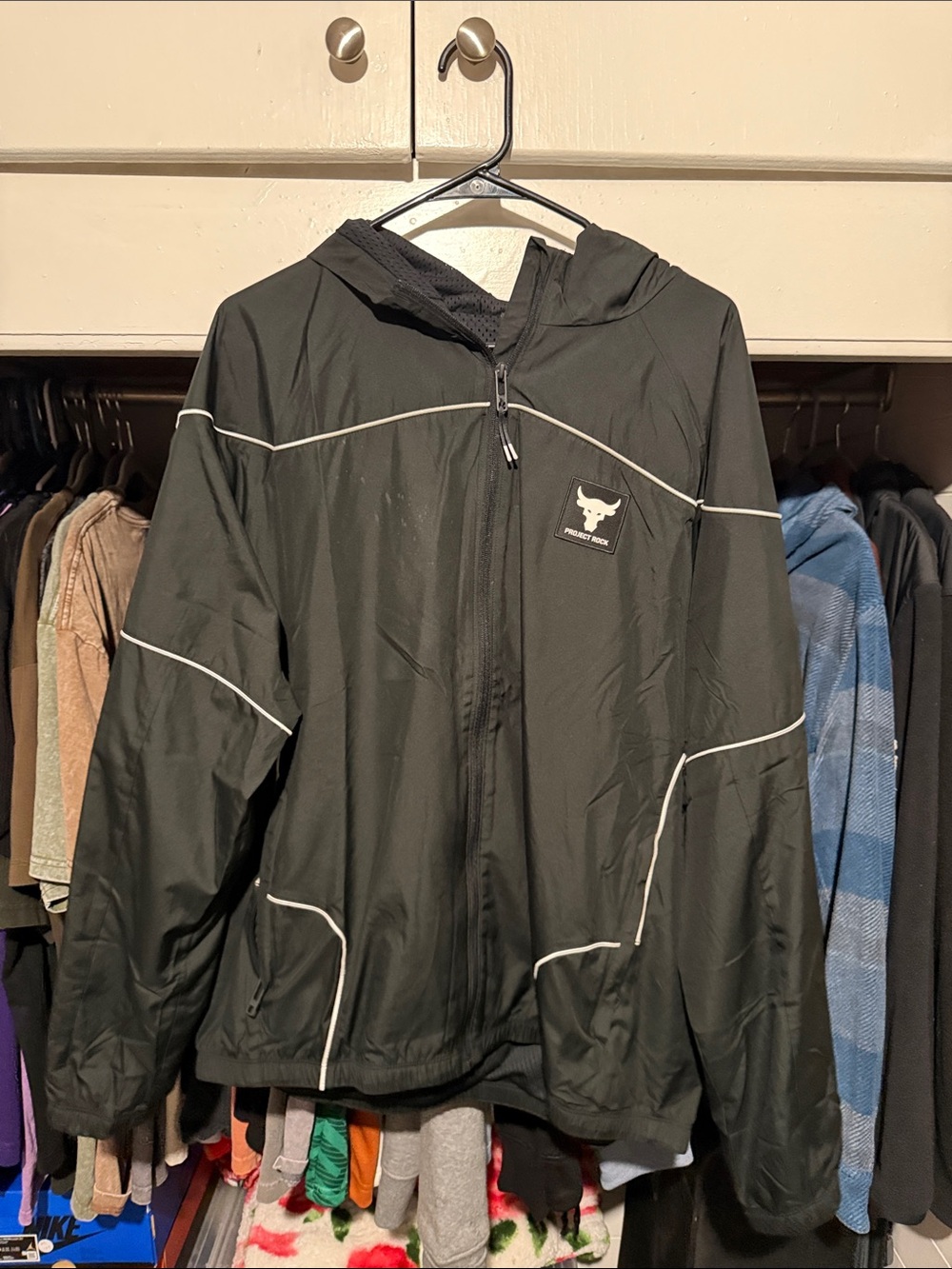 Under Armour Black Hooded Windbreaker with White Piping